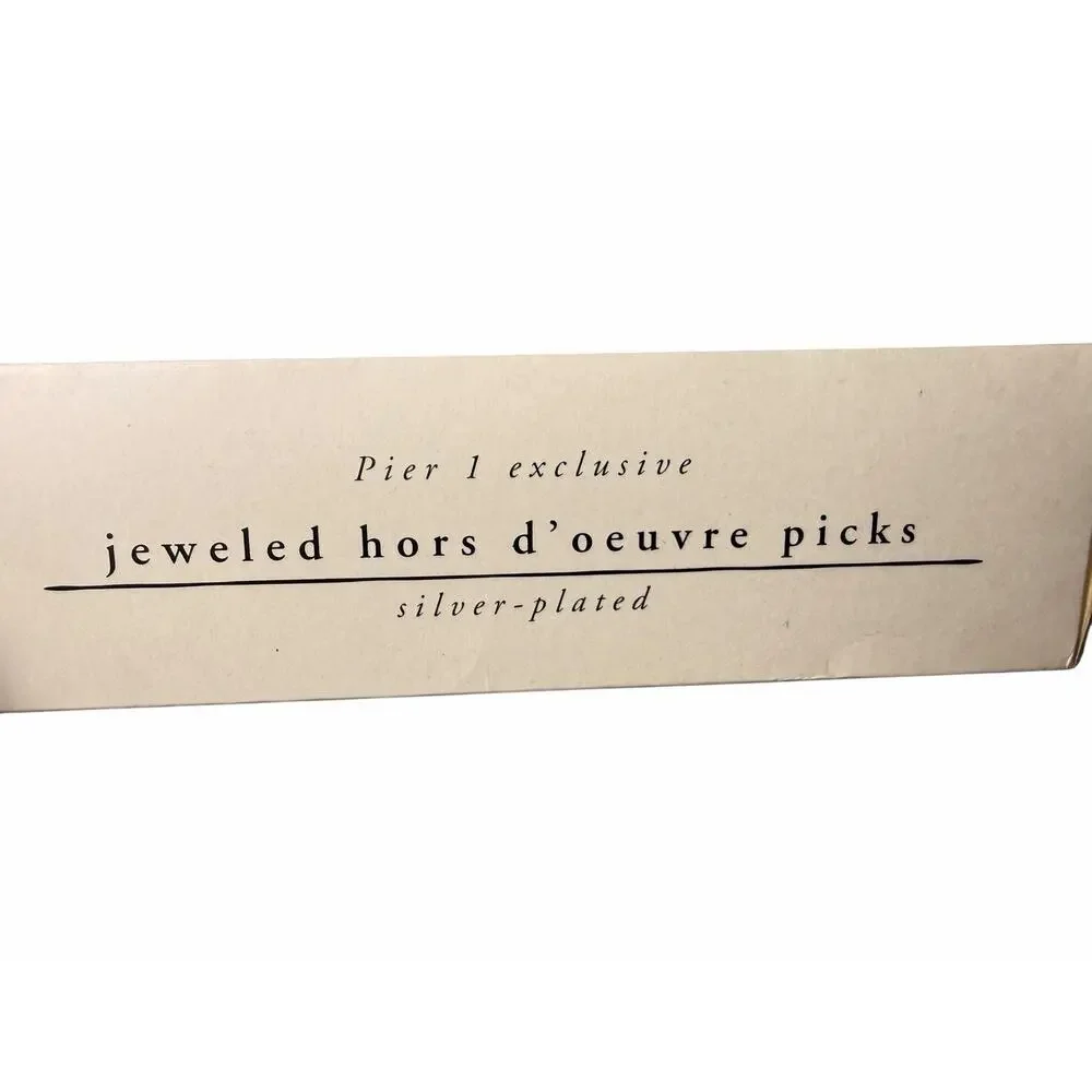 Pier 1 Imports Jeweled Hors d’Oeuvre Picks Set 8 Silver Plated w/ Holder